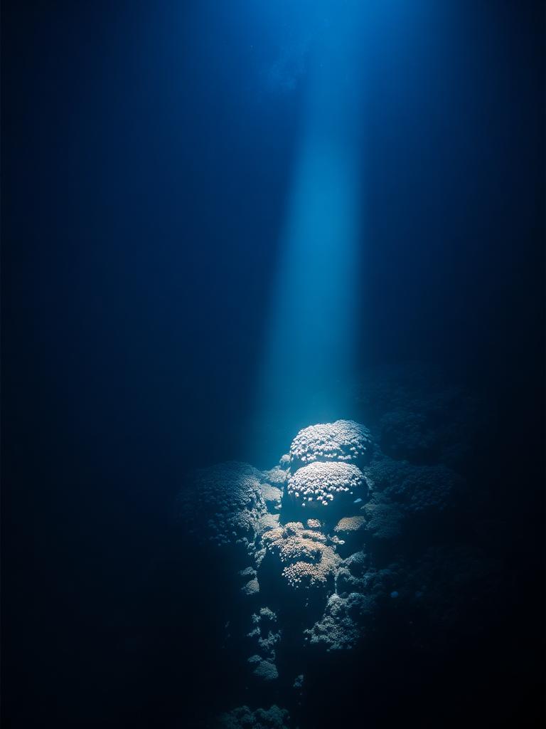Coral reef under a shaft of light