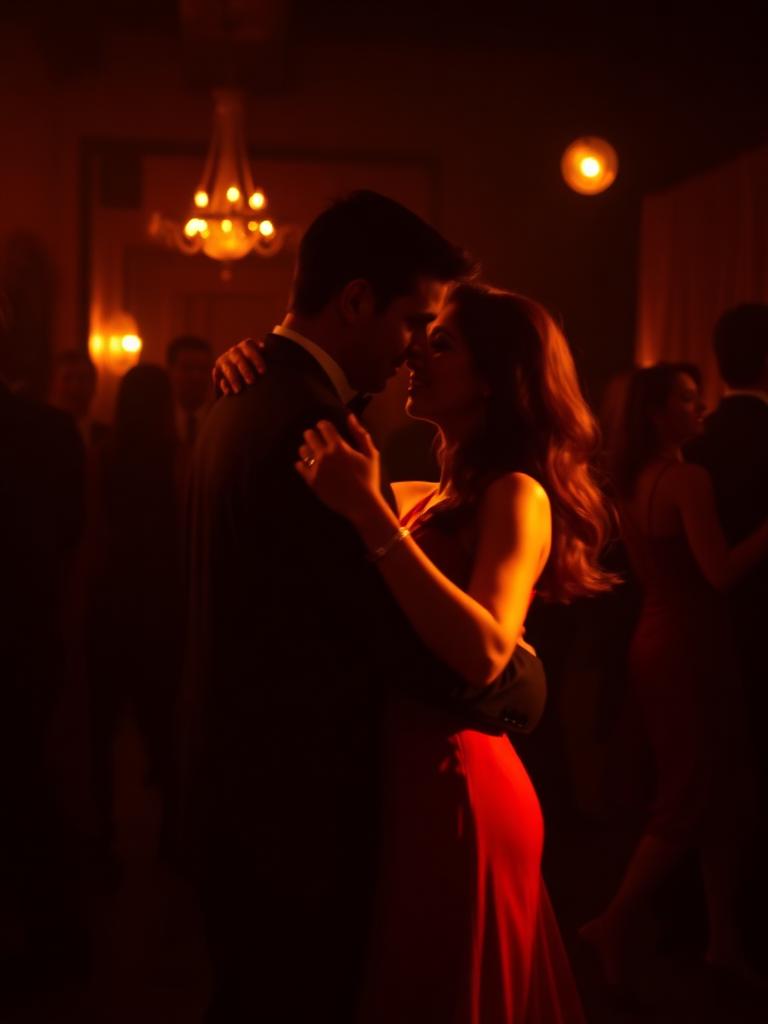 Tango couple in a dim milonga