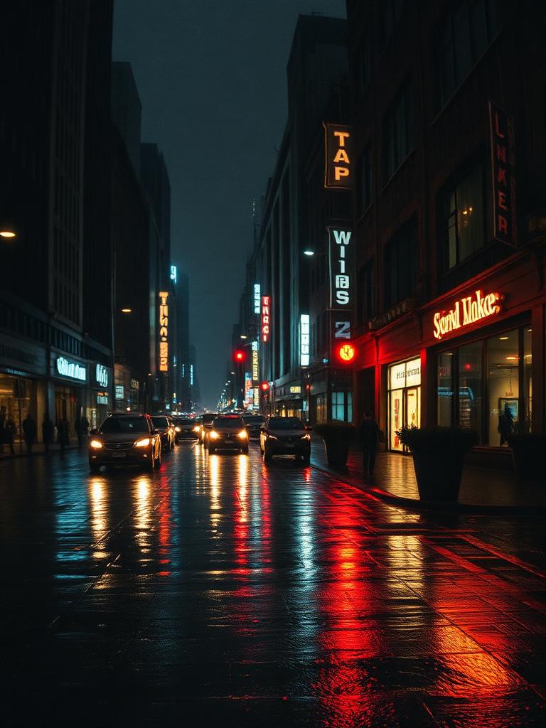 Rain-soaked neon street