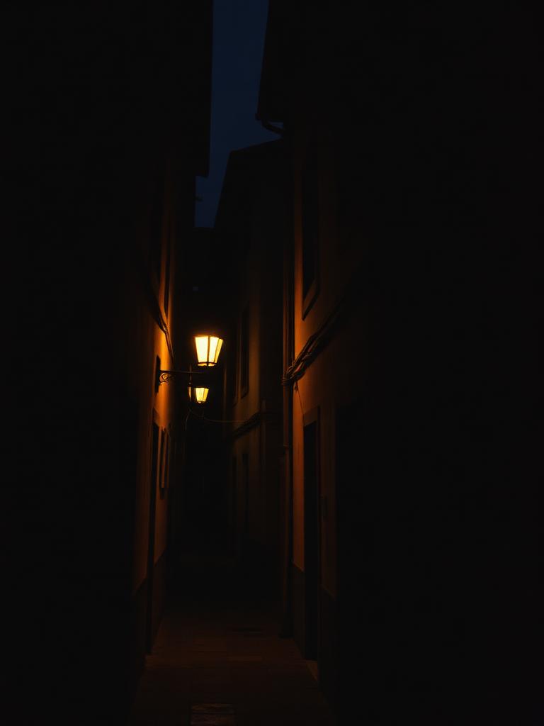 Lantern-lit alley at night